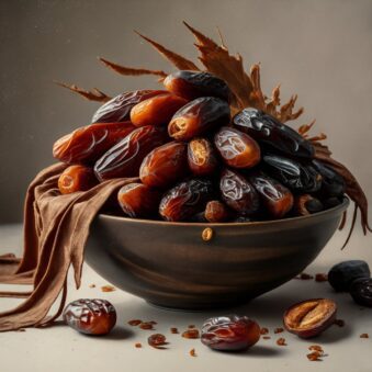 Kimia dried dates arranged to highlight their rich color and texture, with a focus on their natural gloss