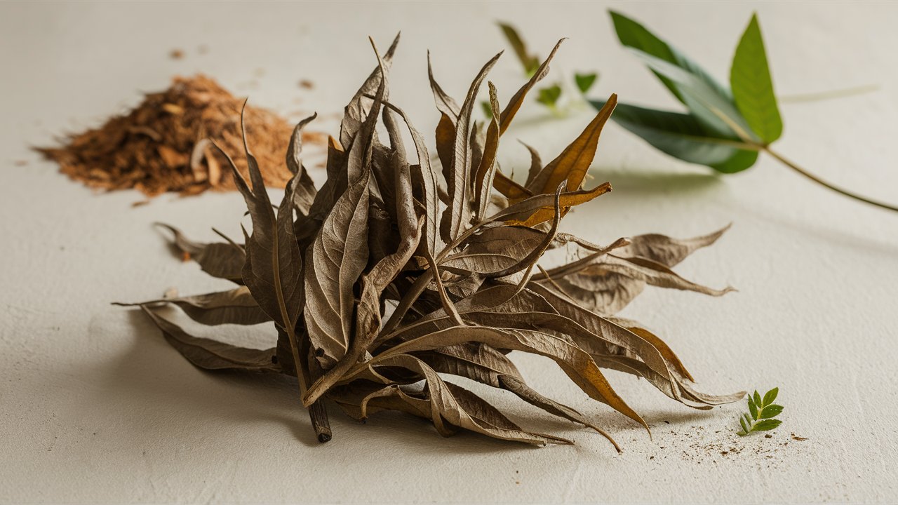 close-up shot of dried neem leaves